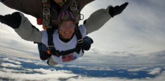 Wendy Stanfield completes a sky dive at Strathallen airfield