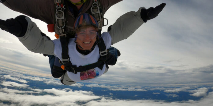 Wendy Stanfield completes a sky dive at Strathallen airfield