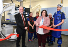 Radiology staff, senior clinical and service leads and representatives from Canon Medical Systems are pictured at an event to mark the opening of the new Fluoroscopy and Interventional Radiology suites within the department.