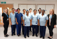 Lisa Fairweather, NHS Forth Valley’s International Recruitment Lead, (far left) and Sarah Grant, NHS Forth Valley’s Nurse Educator for International Recruitment (far right) are pictured with the latest group of nurses recruited from India, Iran and Trinidad and Tobago who have chosen to work in NHS Forth Valley.