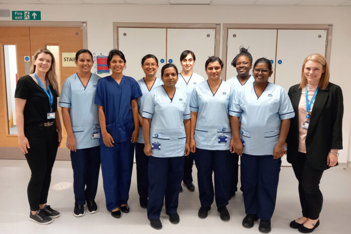 Lisa Fairweather, NHS Forth Valley’s International Recruitment Lead, (far left) and Sarah Grant, NHS Forth Valley’s Nurse Educator for International Recruitment (far right) are pictured with the latest group of nurses recruited from India, Iran and Trinidad and Tobago who have chosen to work in NHS Forth Valley.