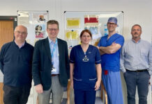 Ophthalmology - Andrew Murray (Medical Director), Martin Fairbairn (Non-Executive Board Member) are pictured with Jason Graham (Operations Manager); Paul Flavahan (Consultant Opthalmology) and Juliet Catlin (Senior Charge Nurse)