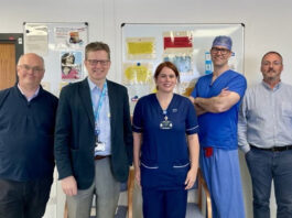 Ophthalmology - Andrew Murray (Medical Director), Martin Fairbairn (Non-Executive Board Member) are pictured with Jason Graham (Operations Manager); Paul Flavahan (Consultant Opthalmology) and Juliet Catlin (Senior Charge Nurse)