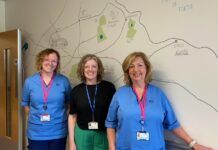 Pictured (l-r): Anna Hamilton, Clinical Research Nurse, Dr Nicola Steele, Consultant Oncologist, Trish Turner, Clinical Research Nurse.