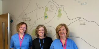 Pictured (l-r): Anna Hamilton, Clinical Research Nurse, Dr Nicola Steele, Consultant Oncologist, Trish Turner, Clinical Research Nurse.