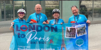 Friends holding banner