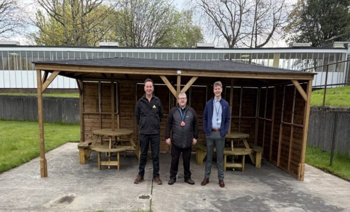 New Wildflower Meadow Supports Wellbeing at Falkirk Community Hospital Pictured: George Morrison (Molawn); Dougie Middleton (NHS Project Manager) & Robbie Meldrum (Health Improvement Specialist