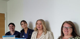 Pictured (l-r): Jennifer McKenzie, Team Lead for the Willow Team; Gayle Garner, Senior Charge Midwife; Karen Goudie, Executive Nurse Director; and Lynsey Sutherland, Director of Nursing for Community, Mental Health and Learning Disabilities